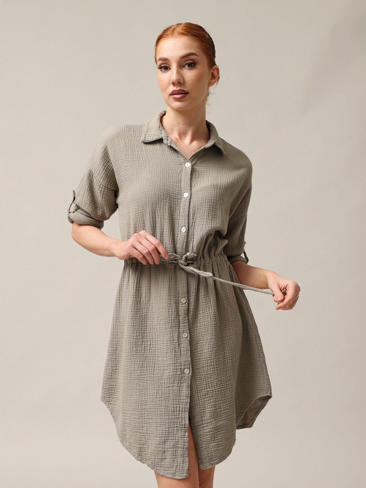 Shirt-type muslin dress