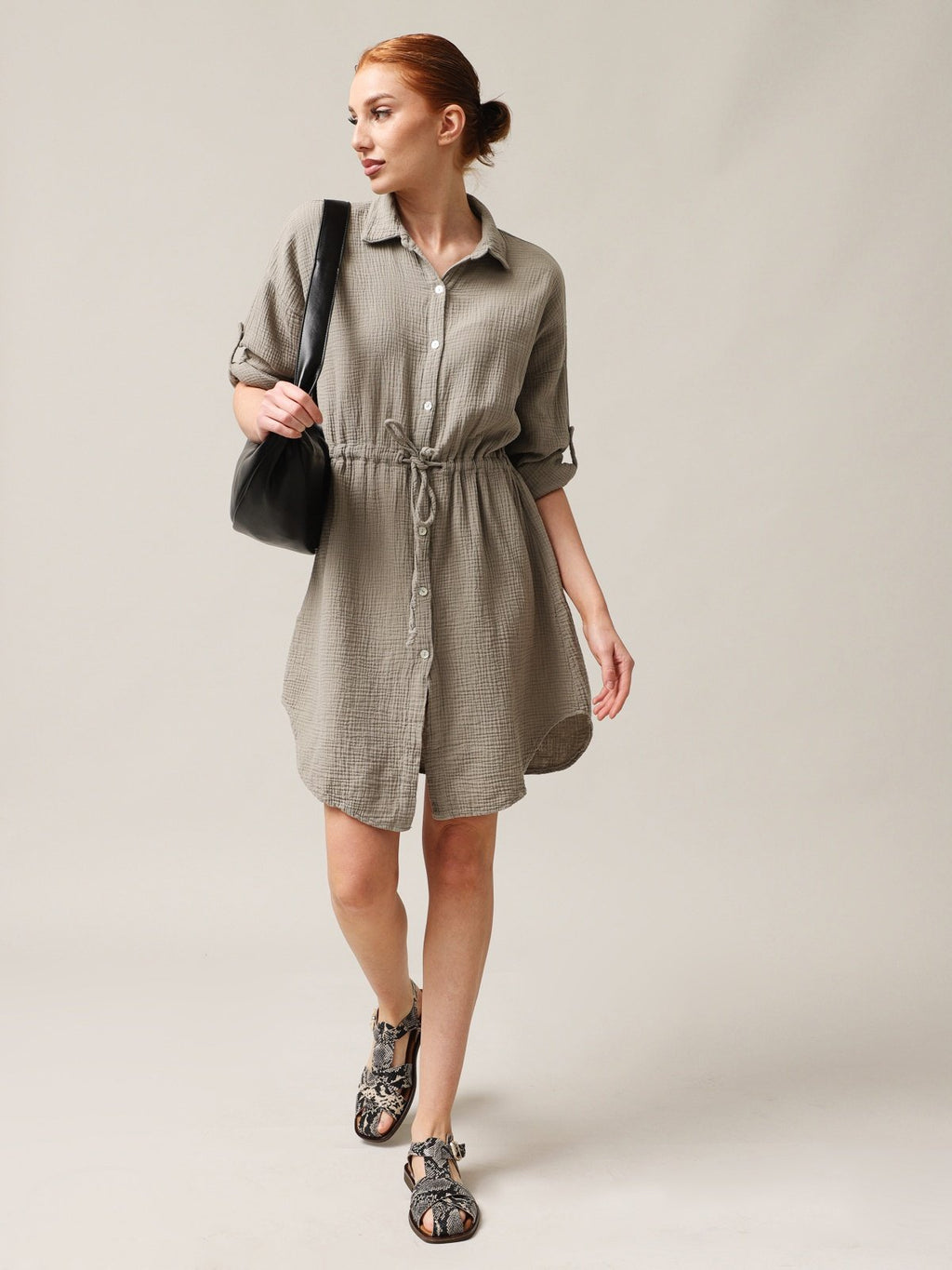 Shirt-type muslin dress
