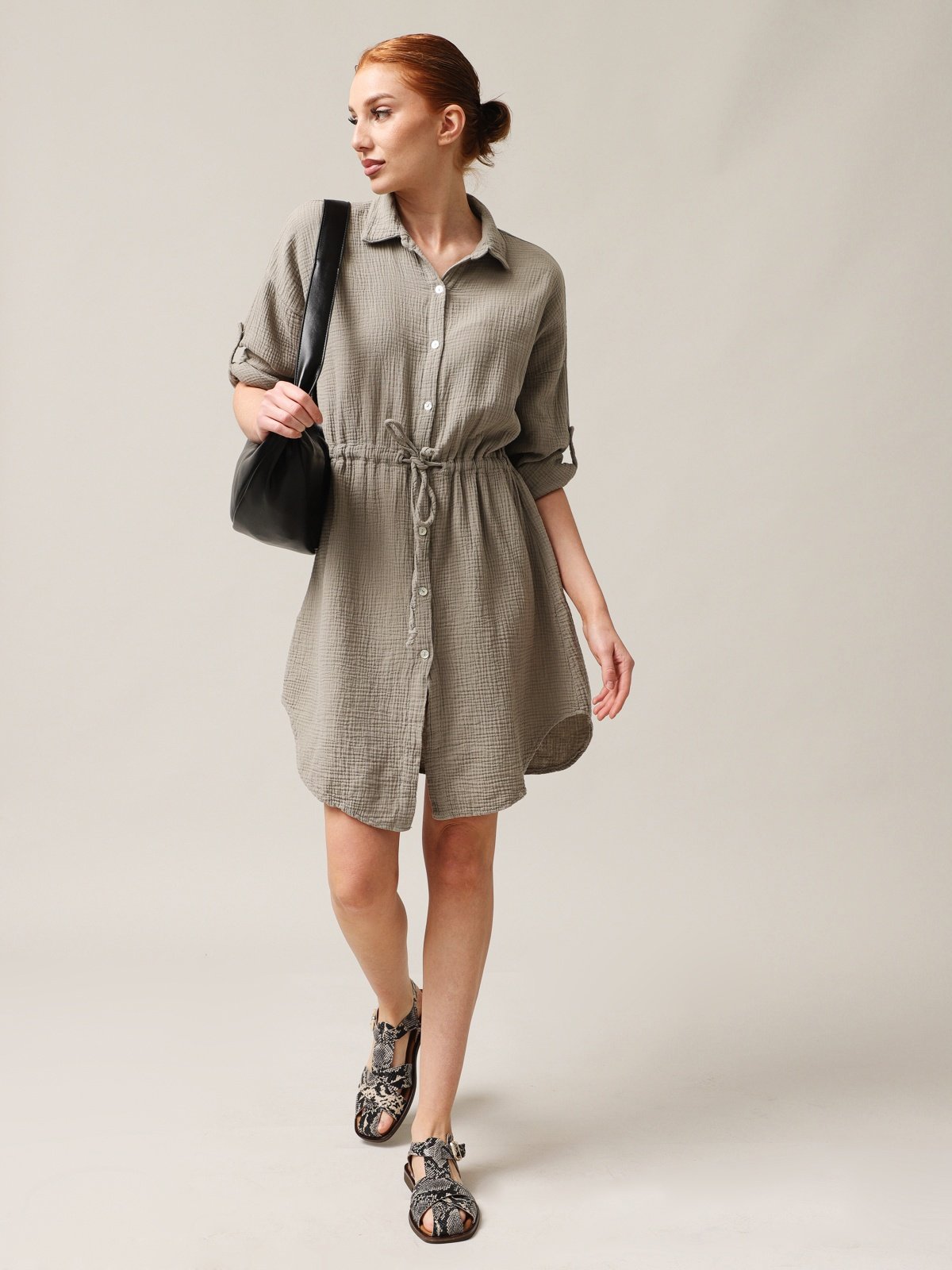 Shirt-type muslin dress