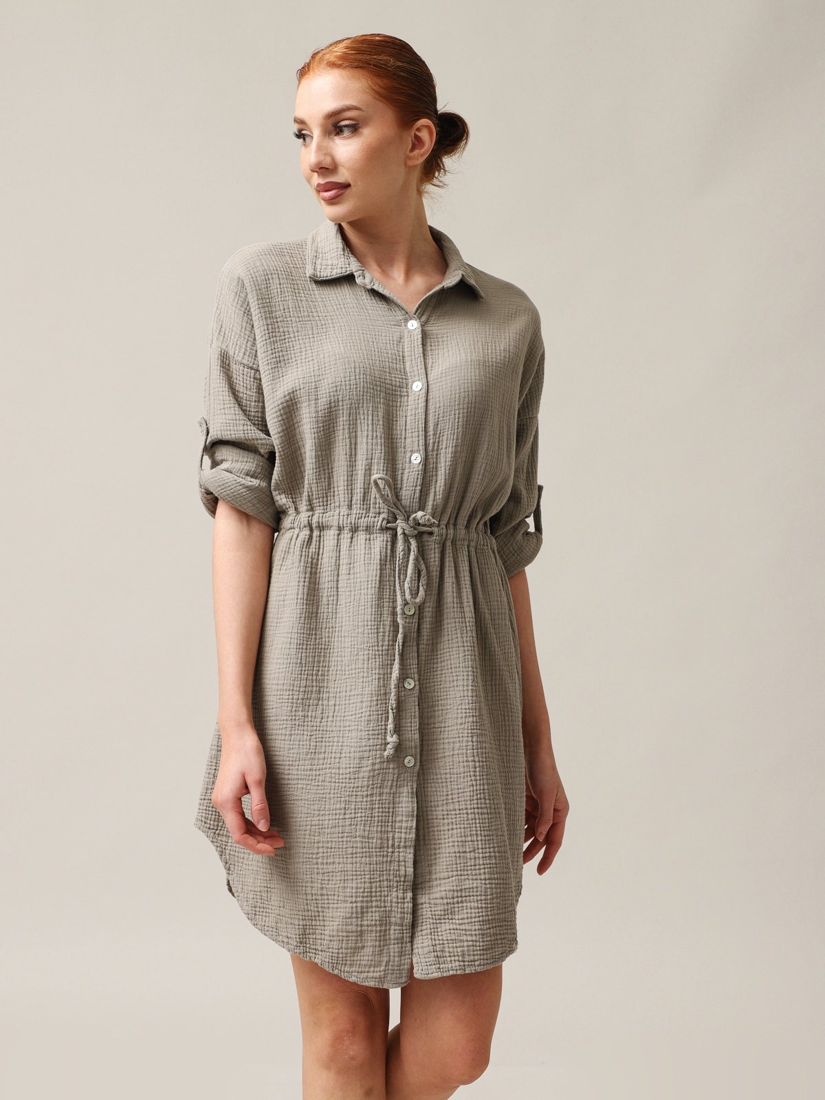 Shirt-type muslin dress