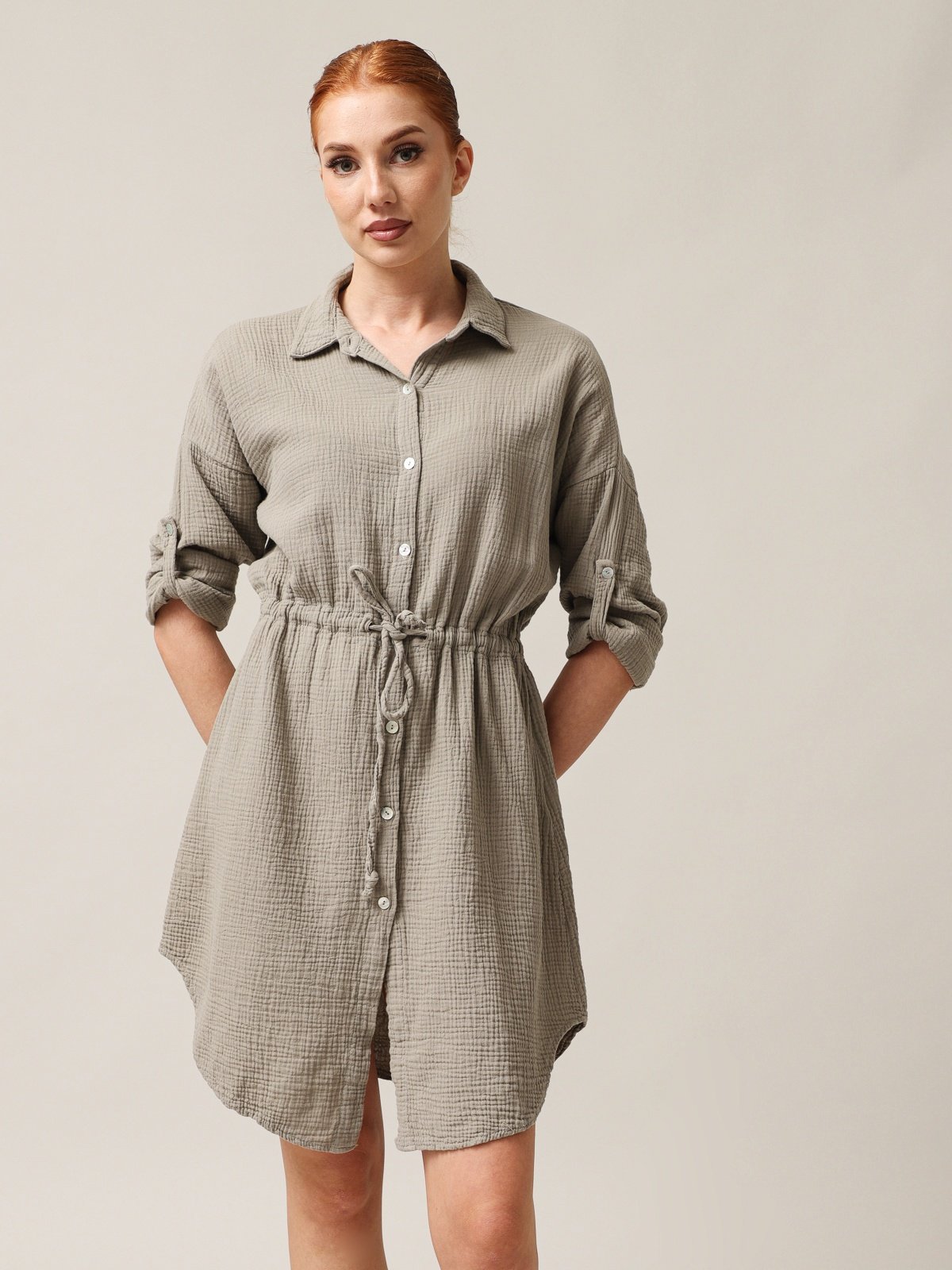 Shirt-type muslin dress