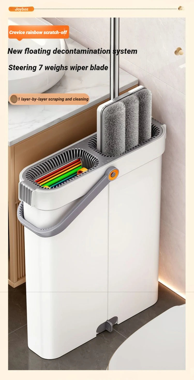 serpillière Joybos 360 Spin Mop 33cm Bucket Set Hand-Free Flat Barrel Washing and Squeeze With Scraper Floor Cleaning For Home Wet Dry Mops