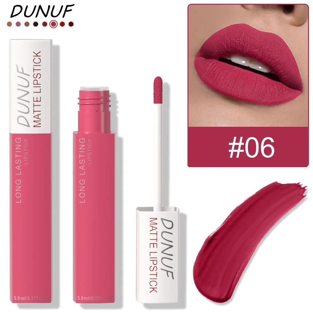 8 Colors Matt Velvet Lip Gloss Brown Red Nude Liquid Lipstick Long Lasting Waterproof Non-stick Cup Lip Glaze Lips Tint Makeup