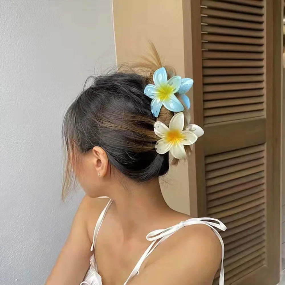 New Hawaiian Gradient Hair Clips Women Flower Hair Claws Shark Hairpins Vacation Beach Style Hairpins Hair Accessories