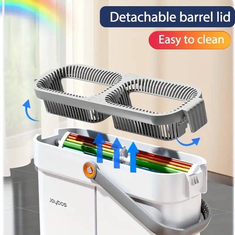 serpillière Joybos 360 Spin Mop 33cm Bucket Set Hand-Free Flat Barrel Washing and Squeeze With Scraper Floor Cleaning For Home Wet Dry Mops