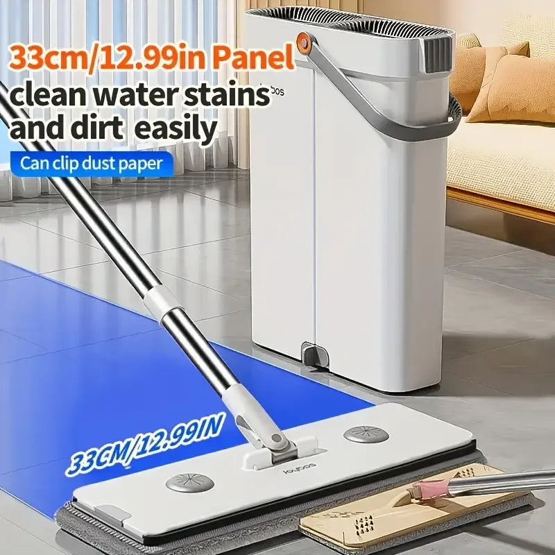 serpillière Joybos 360 Spin Mop 33cm Bucket Set Hand-Free Flat Barrel Washing and Squeeze With Scraper Floor Cleaning For Home Wet Dry Mops
