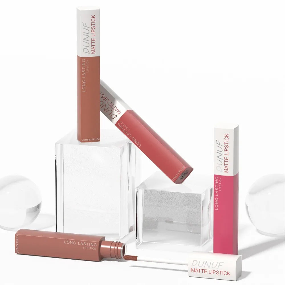 8 Colors Matt Velvet Lip Gloss Brown Red Nude Liquid Lipstick Long Lasting Waterproof Non-stick Cup Lip Glaze Lips Tint Makeup