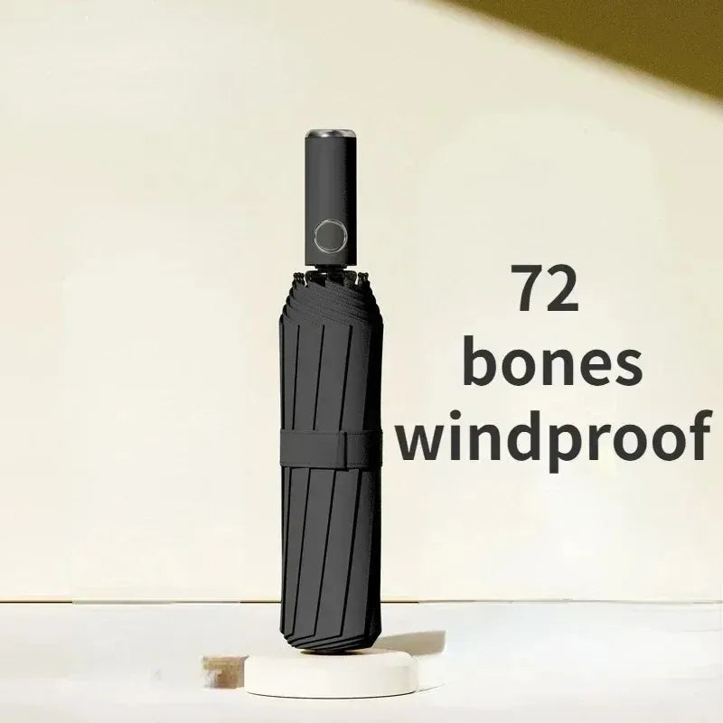 Parapluie automatique pour hommes à 72 baleines, ultra résistant, coupe-vent, pliable, renforcé, grande taille, imperméable et protection solaire pour femmes