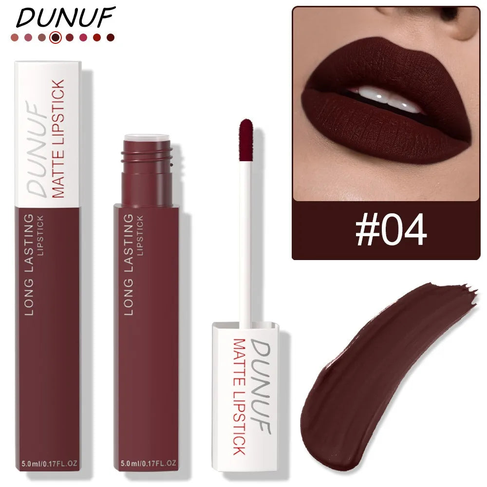 8 Colors Matt Velvet Lip Gloss Brown Red Nude Liquid Lipstick Long Lasting Waterproof Non-stick Cup Lip Glaze Lips Tint Makeup