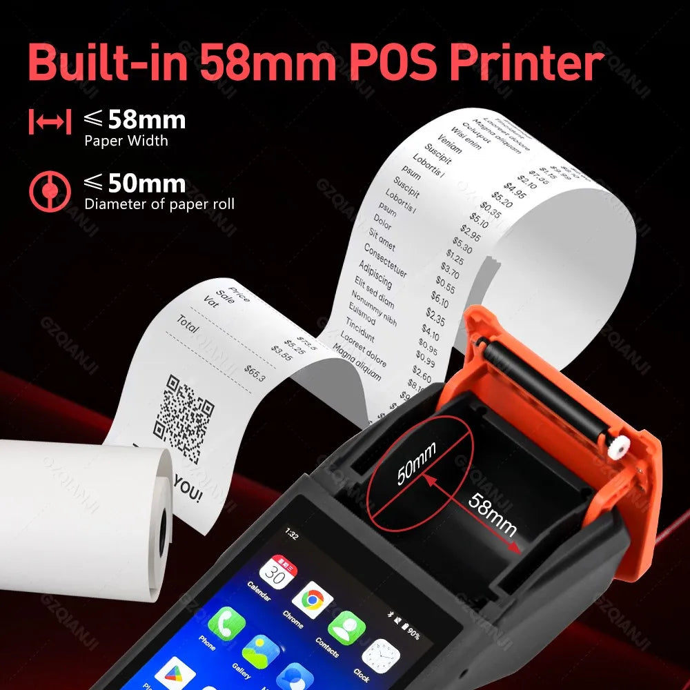 GZQIANJI Android 11/12 POS Bluetooth Thermal Printer Receipt Portable NFC Terminal Handheld PDA Point Of Sale System All in One