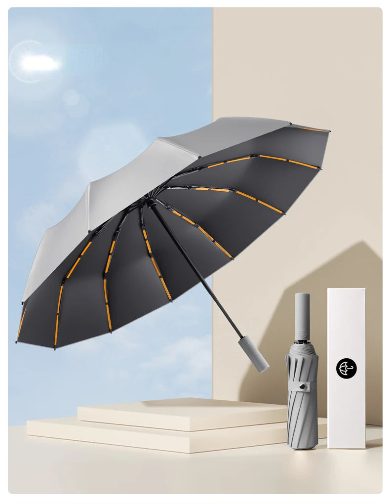 Parapluie automatique pour hommes à 72 baleines, ultra résistant, coupe-vent, pliable, renforcé, grande taille, imperméable et protection solaire pour femmes
