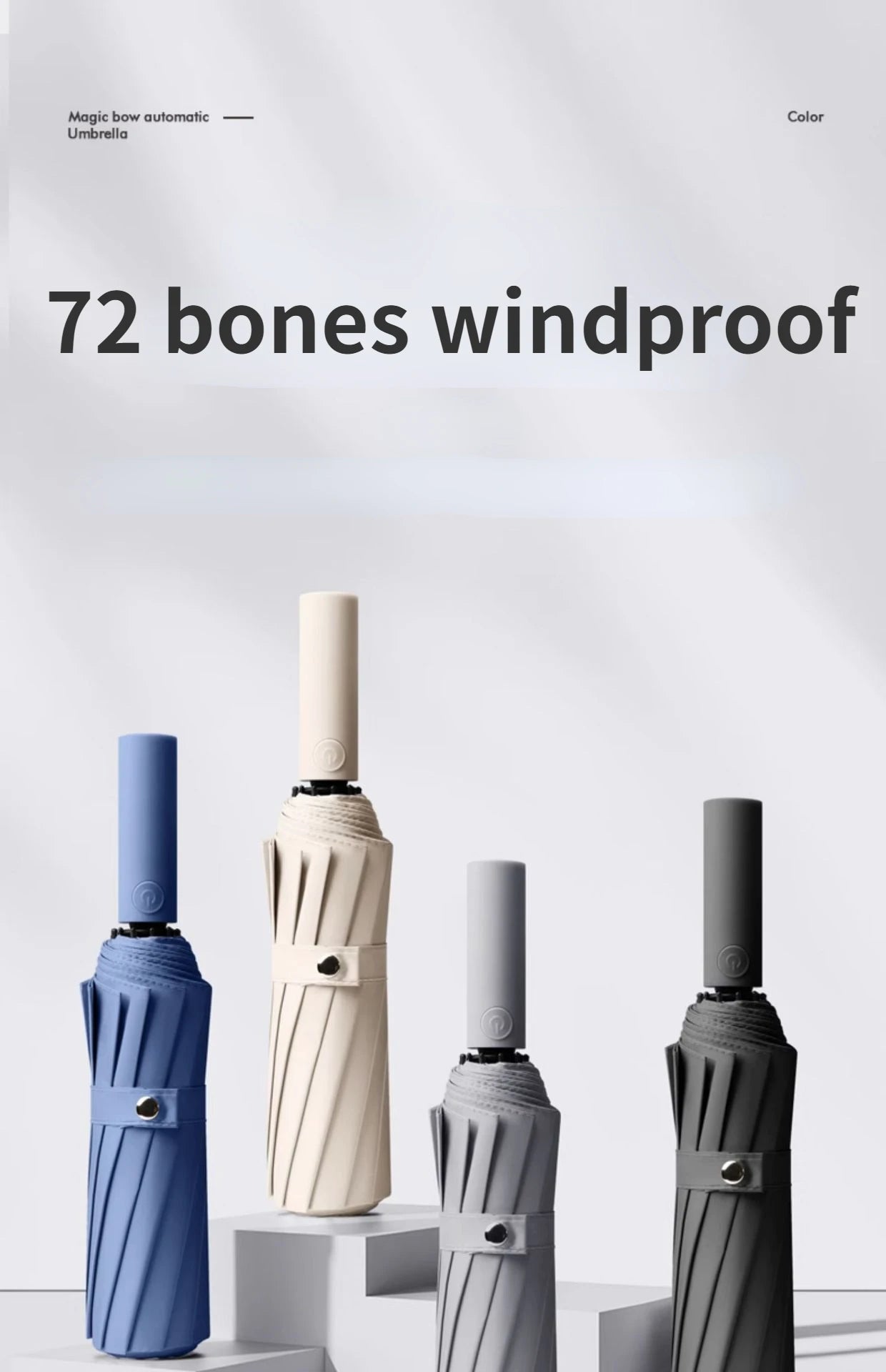 Parapluie automatique pour hommes à 72 baleines, ultra résistant, coupe-vent, pliable, renforcé, grande taille, imperméable et protection solaire pour femmes