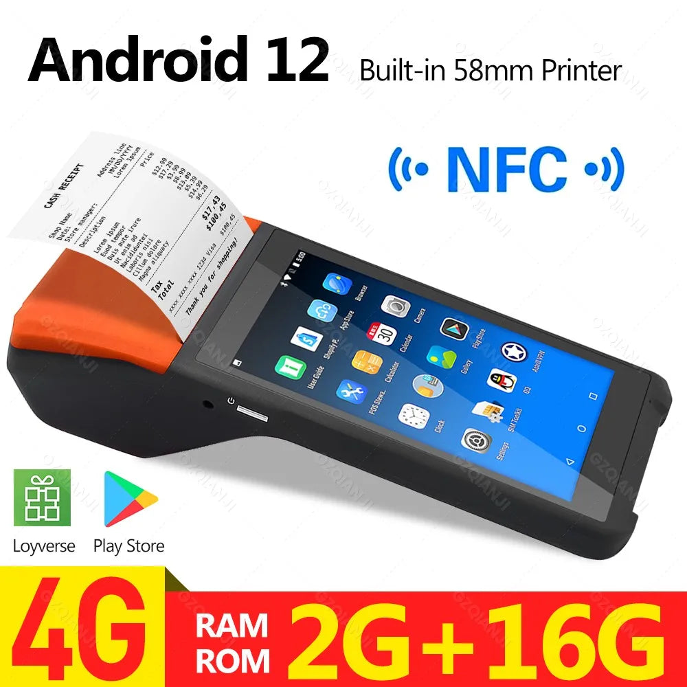 GZQIANJI Android 11/12 POS Bluetooth Thermal Printer Receipt Portable NFC Terminal Handheld PDA Point Of Sale System All in One
