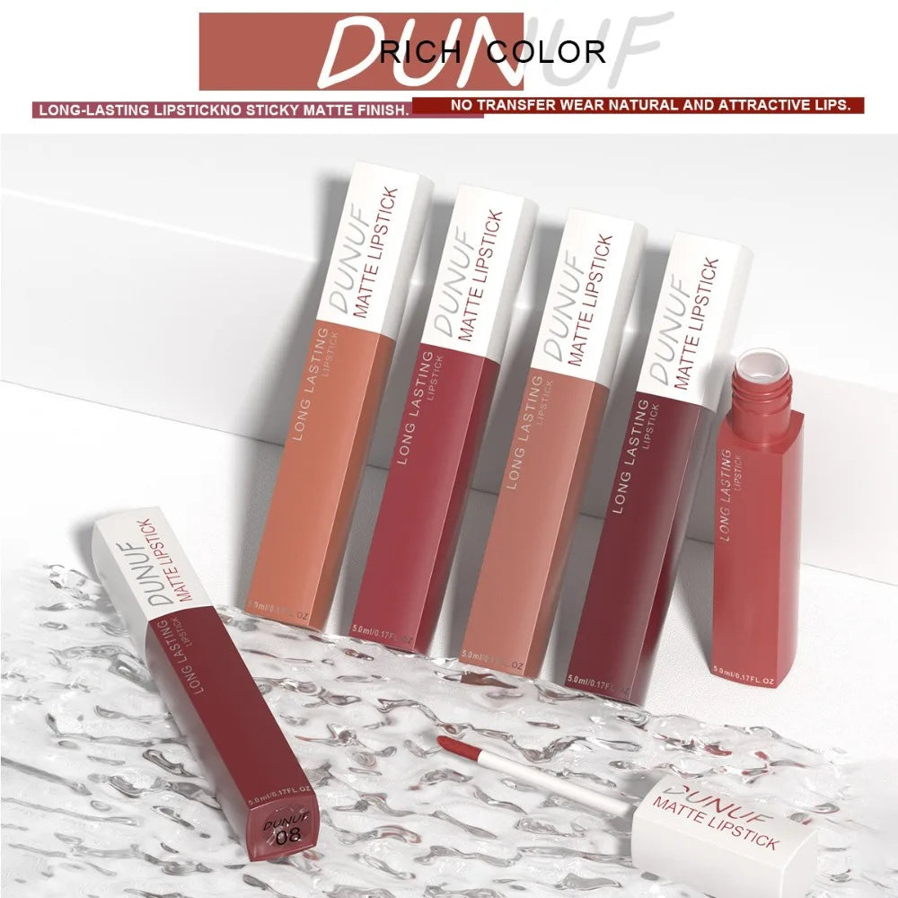 8 Colors Matt Velvet Lip Gloss Brown Red Nude Liquid Lipstick Long Lasting Waterproof Non-stick Cup Lip Glaze Lips Tint Makeup
