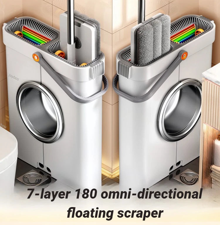 serpillière Joybos 360 Spin Mop 33cm Bucket Set Hand-Free Flat Barrel Washing and Squeeze With Scraper Floor Cleaning For Home Wet Dry Mops