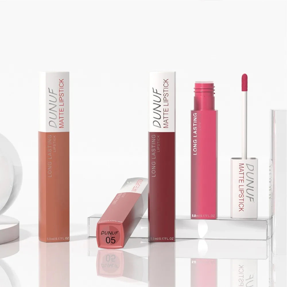 8 Colors Matt Velvet Lip Gloss Brown Red Nude Liquid Lipstick Long Lasting Waterproof Non-stick Cup Lip Glaze Lips Tint Makeup
