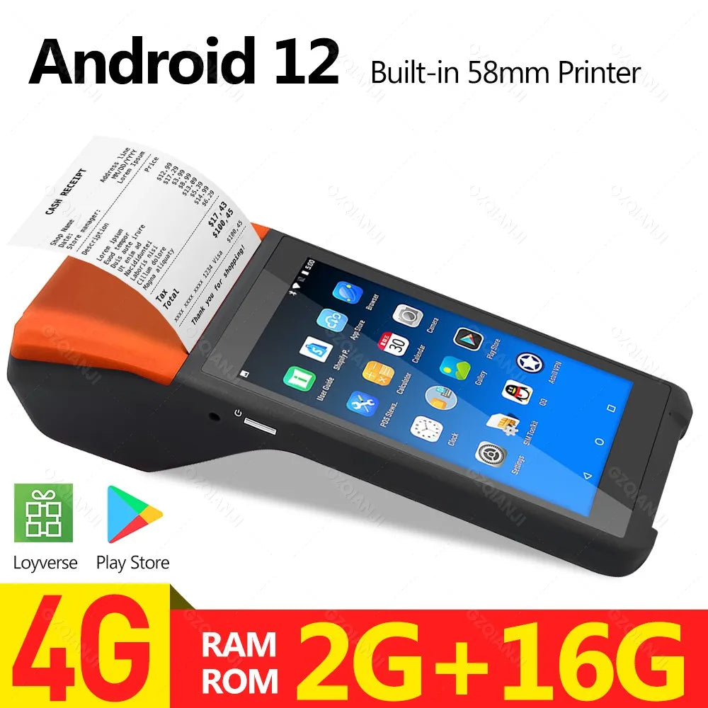 GZQIANJI Android 11/12 POS Bluetooth Thermal Printer Receipt Portable NFC Terminal Handheld PDA Point Of Sale System All in One