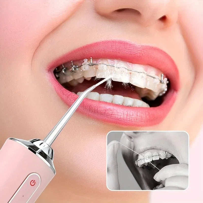Irrigateur buccal portable USB, fil dentaire à eau, outils de jet dentaire, pic pour le nettoyage des dents, 200ML, 4 buses, agents de nettoyage buccal