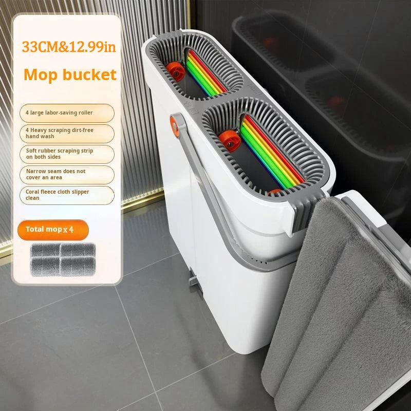 serpillière Joybos 360 Spin Mop 33cm Bucket Set Hand-Free Flat Barrel Washing and Squeeze With Scraper Floor Cleaning For Home Wet Dry Mops