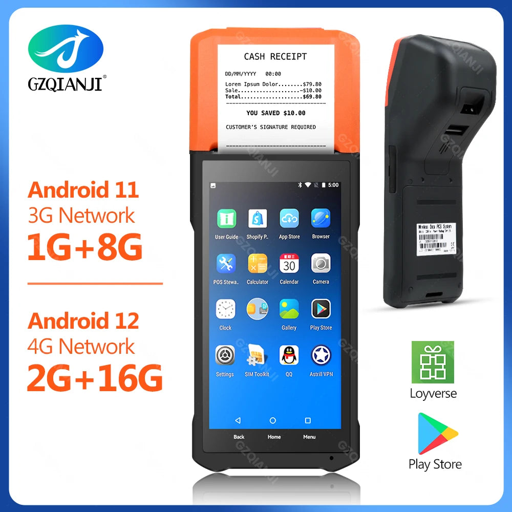 GZQIANJI Android 11/12 POS Bluetooth Thermal Printer Receipt Portable NFC Terminal Handheld PDA Point Of Sale System All in One
