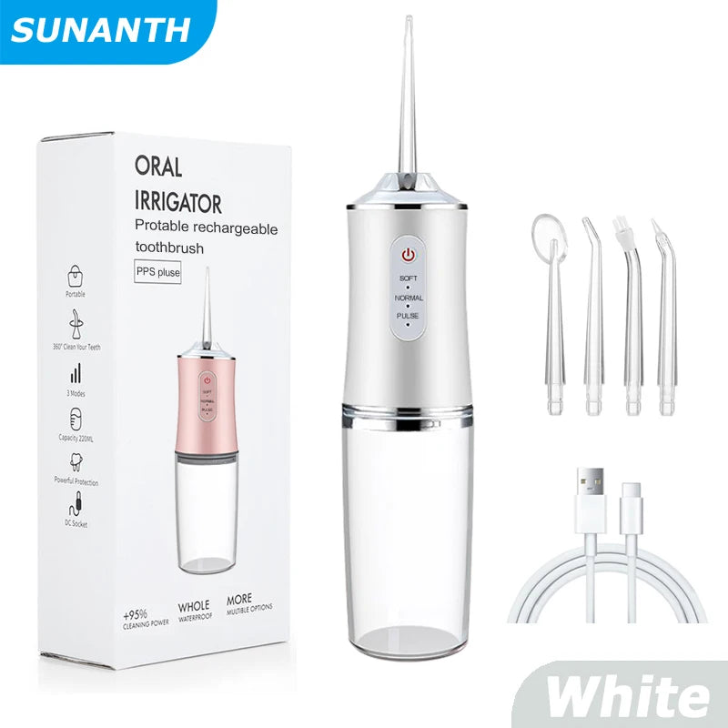 Irrigateur buccal portable USB, fil dentaire à eau, outils de jet dentaire, pic pour le nettoyage des dents, 200ML, 4 buses, agents de nettoyage buccal