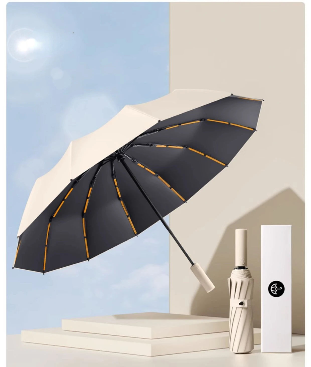 Parapluie automatique pour hommes à 72 baleines, ultra résistant, coupe-vent, pliable, renforcé, grande taille, imperméable et protection solaire pour femmes