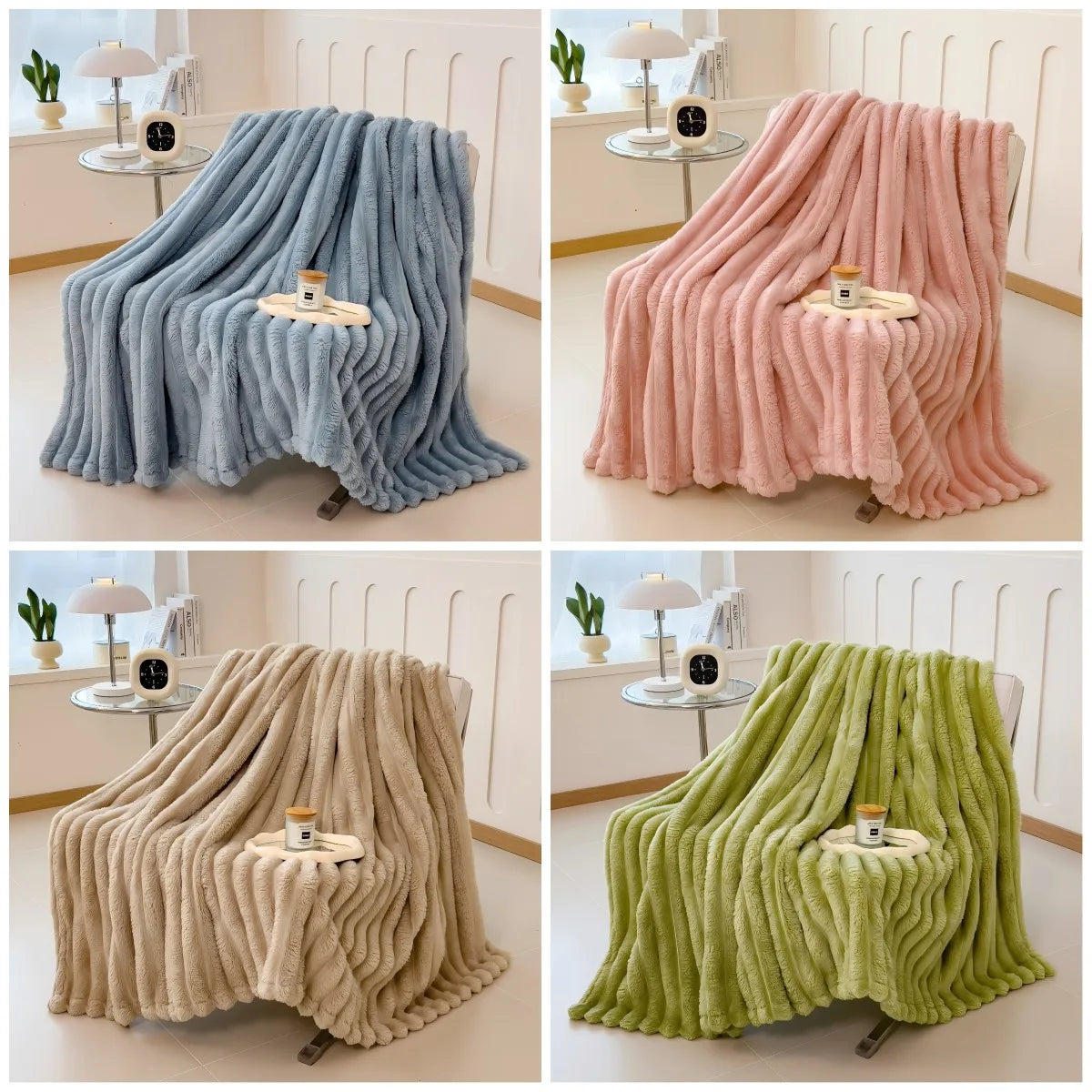 Couverture multifonctionnelle à rayures larges épaissie de couleur unie, peut être utilisée comme couverture de lit, couverture pour la sieste, couverture pour animaux