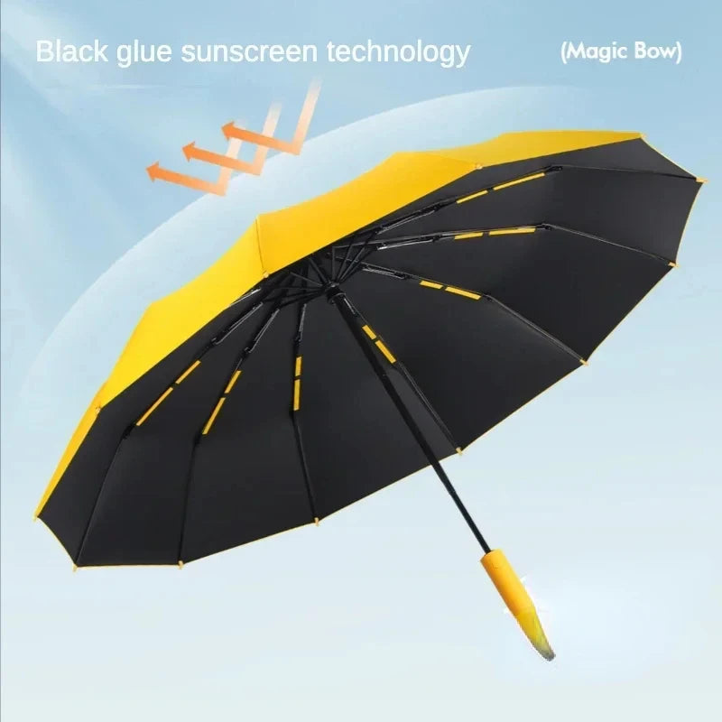 Parapluie automatique pour hommes à 72 baleines, ultra résistant, coupe-vent, pliable, renforcé, grande taille, imperméable et protection solaire pour femmes