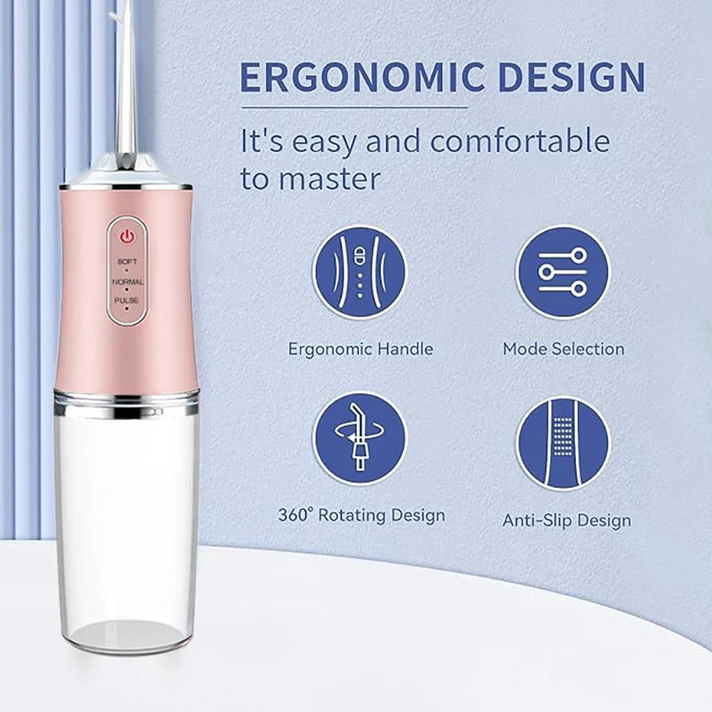 Irrigateur buccal portable USB, fil dentaire à eau, outils de jet dentaire, pic pour le nettoyage des dents, 200ML, 4 buses, agents de nettoyage buccal