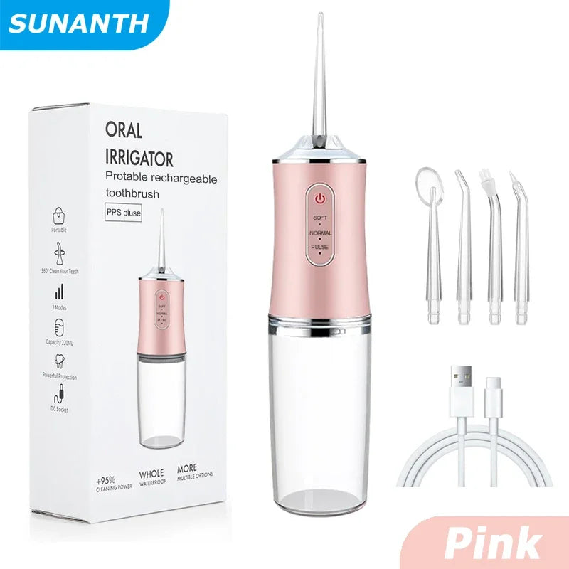 Irrigateur buccal portable USB, fil dentaire à eau, outils de jet dentaire, pic pour le nettoyage des dents, 200ML, 4 buses, agents de nettoyage buccal