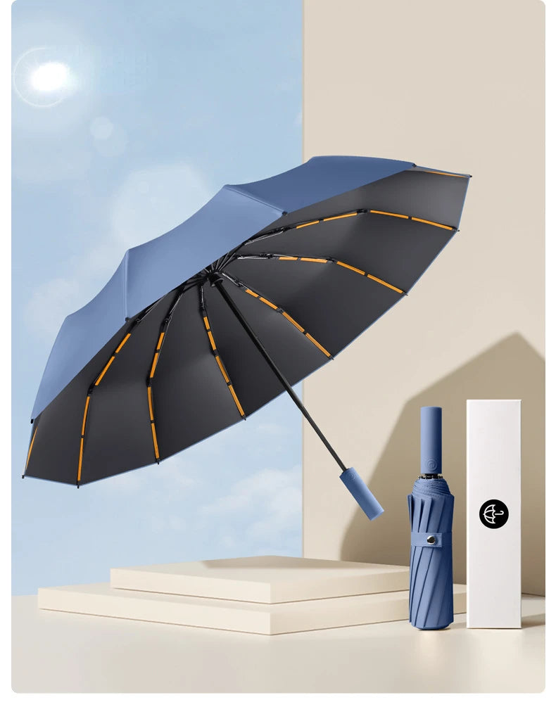 Parapluie automatique pour hommes à 72 baleines, ultra résistant, coupe-vent, pliable, renforcé, grande taille, imperméable et protection solaire pour femmes