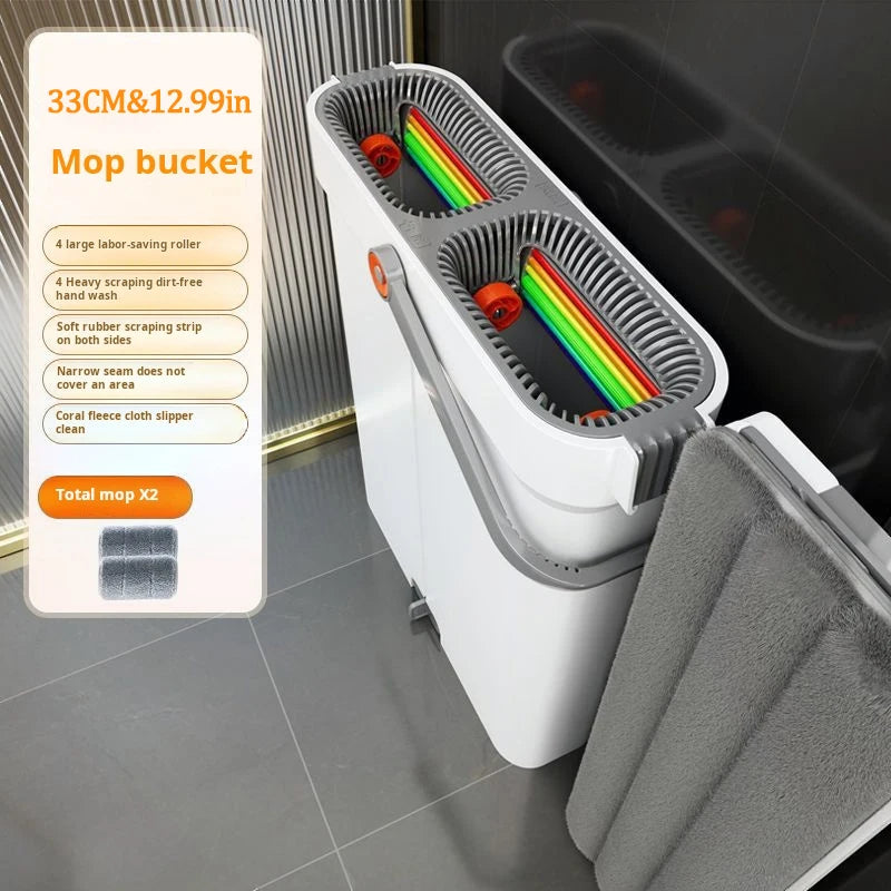 serpillière Joybos 360 Spin Mop 33cm Bucket Set Hand-Free Flat Barrel Washing and Squeeze With Scraper Floor Cleaning For Home Wet Dry Mops