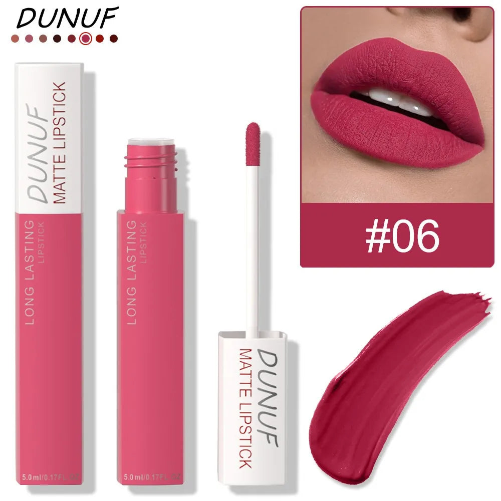 8 Colors Matt Velvet Lip Gloss Brown Red Nude Liquid Lipstick Long Lasting Waterproof Non-stick Cup Lip Glaze Lips Tint Makeup