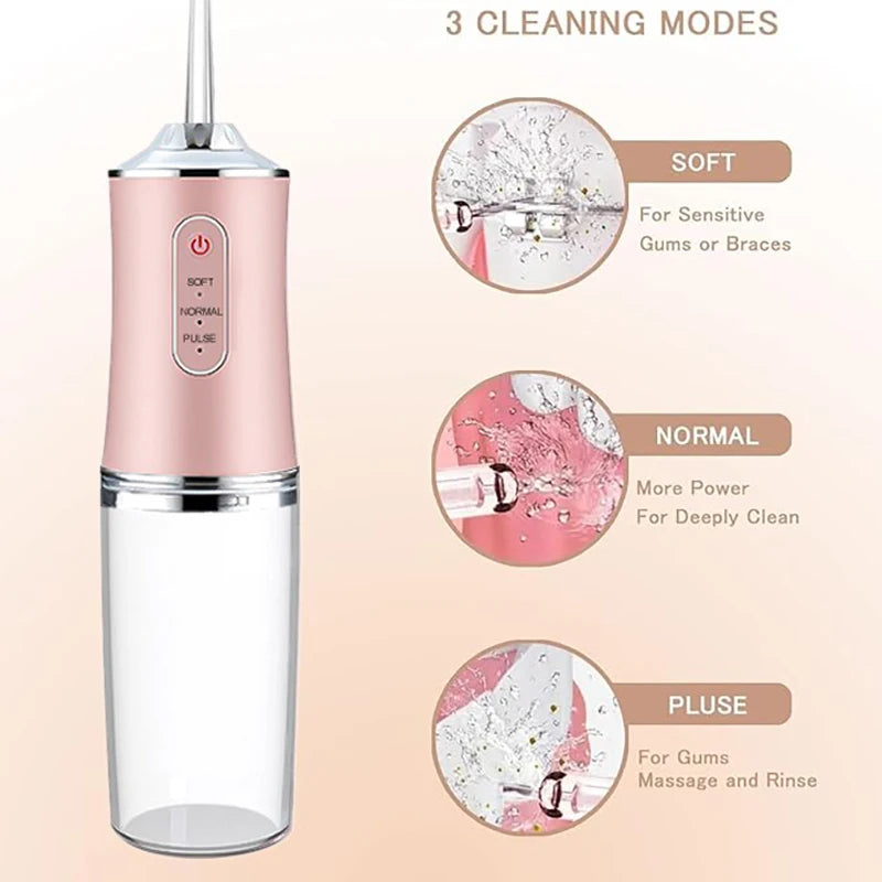 Irrigateur buccal portable USB, fil dentaire à eau, outils de jet dentaire, pic pour le nettoyage des dents, 200ML, 4 buses, agents de nettoyage buccal