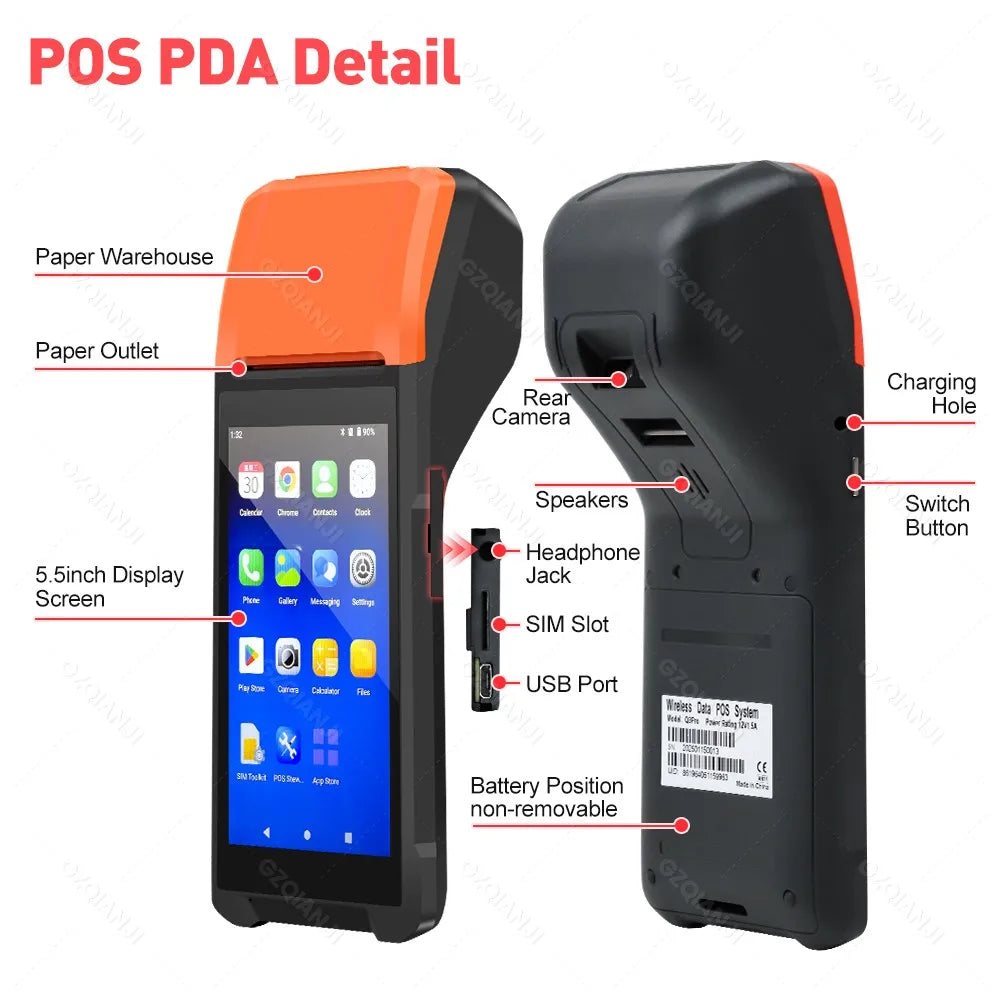 GZQIANJI Android 11/12 POS Bluetooth Thermal Printer Receipt Portable NFC Terminal Handheld PDA Point Of Sale System All in One