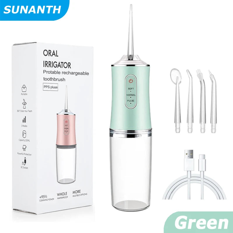 Irrigateur buccal portable USB, fil dentaire à eau, outils de jet dentaire, pic pour le nettoyage des dents, 200ML, 4 buses, agents de nettoyage buccal