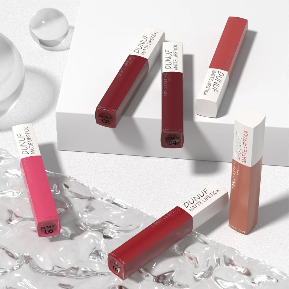 8 Colors Matt Velvet Lip Gloss Brown Red Nude Liquid Lipstick Long Lasting Waterproof Non-stick Cup Lip Glaze Lips Tint Makeup