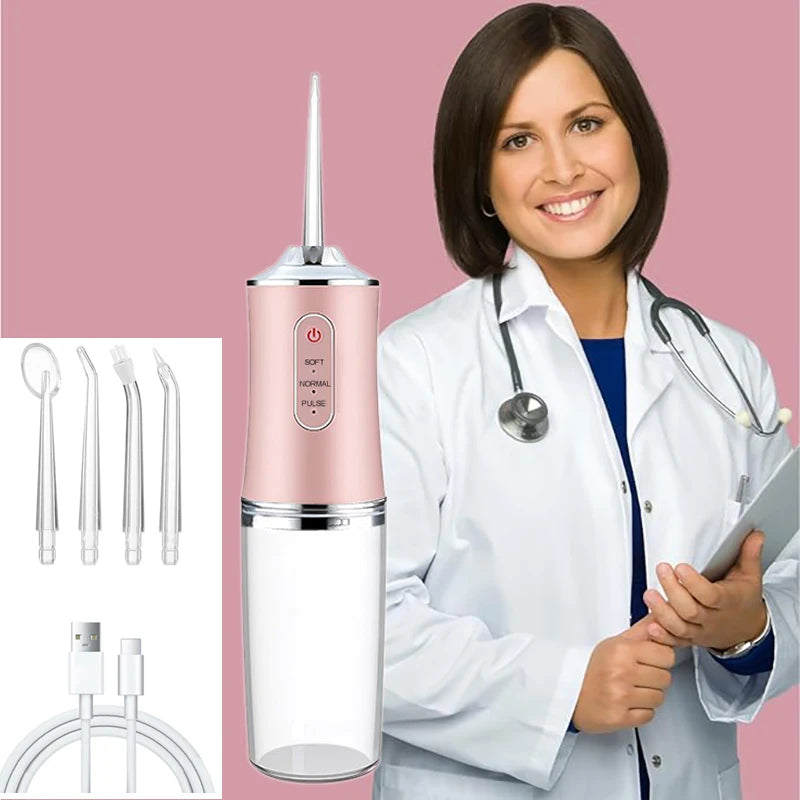 Irrigateur buccal portable USB, fil dentaire à eau, outils de jet dentaire, pic pour le nettoyage des dents, 200ML, 4 buses, agents de nettoyage buccal