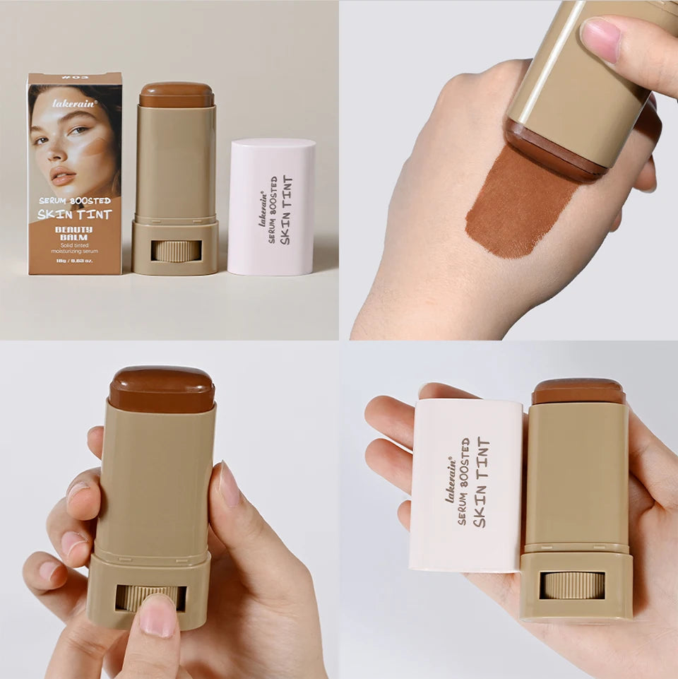 Stick Fond de Teint Baume Sérum Teint Boosté Stick Fond de Teint Lissant Repulpant Haute Couverture Stick Fond de Teint Bronze Voyage