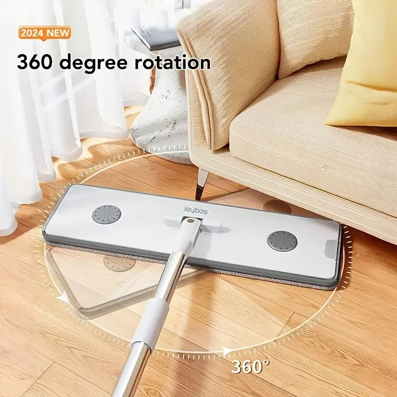 serpillière Joybos 360 Spin Mop 33cm Bucket Set Hand-Free Flat Barrel Washing and Squeeze With Scraper Floor Cleaning For Home Wet Dry Mops