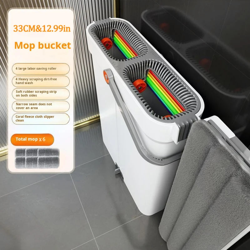 serpillière Joybos 360 Spin Mop 33cm Bucket Set Hand-Free Flat Barrel Washing and Squeeze With Scraper Floor Cleaning For Home Wet Dry Mops