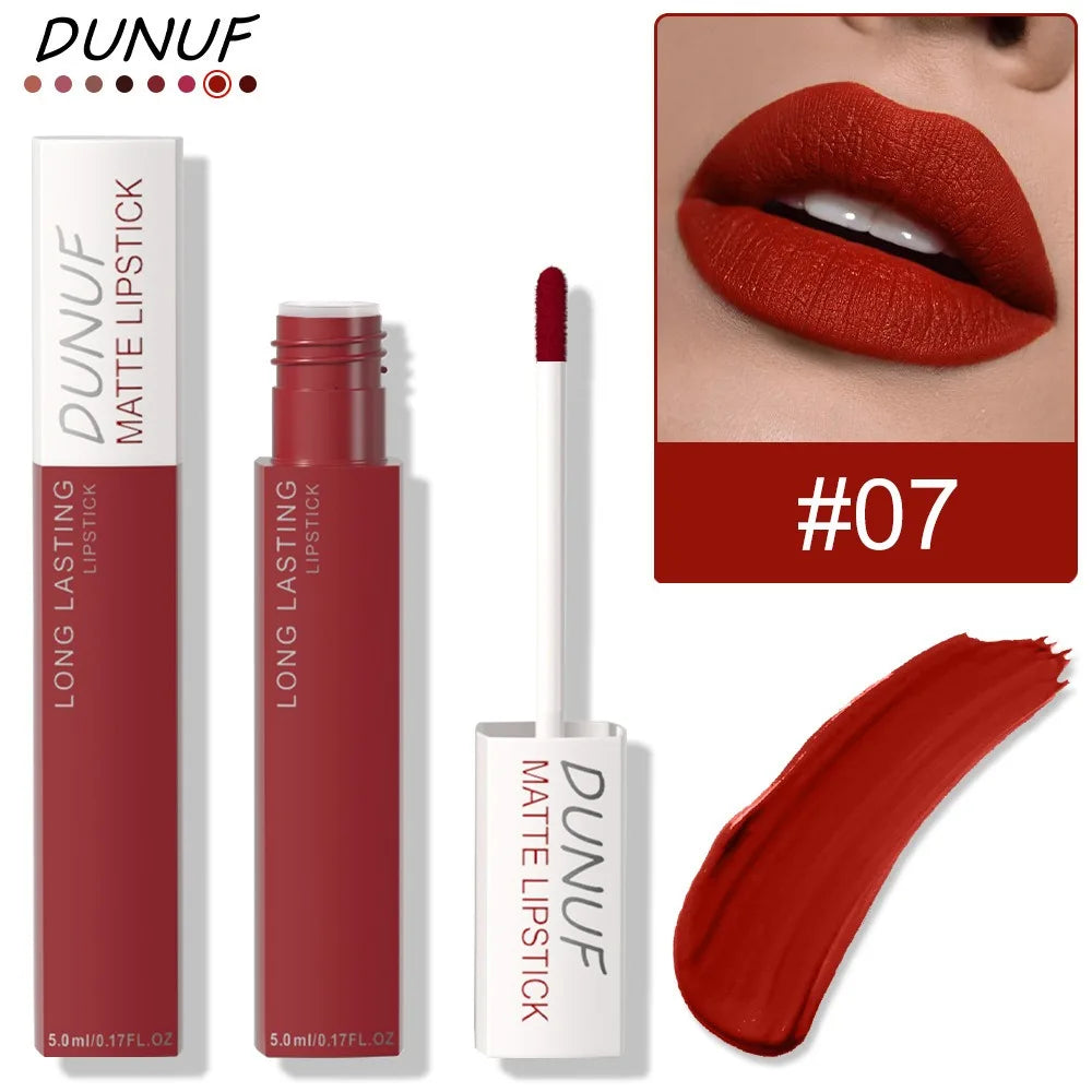 8 Colors Matt Velvet Lip Gloss Brown Red Nude Liquid Lipstick Long Lasting Waterproof Non-stick Cup Lip Glaze Lips Tint Makeup