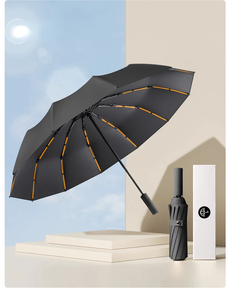 Parapluie automatique pour hommes à 72 baleines, ultra résistant, coupe-vent, pliable, renforcé, grande taille, imperméable et protection solaire pour femmes