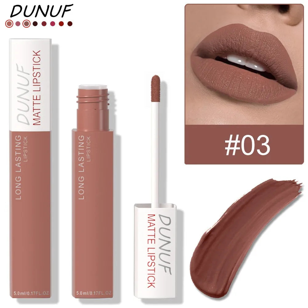 8 Colors Matt Velvet Lip Gloss Brown Red Nude Liquid Lipstick Long Lasting Waterproof Non-stick Cup Lip Glaze Lips Tint Makeup
